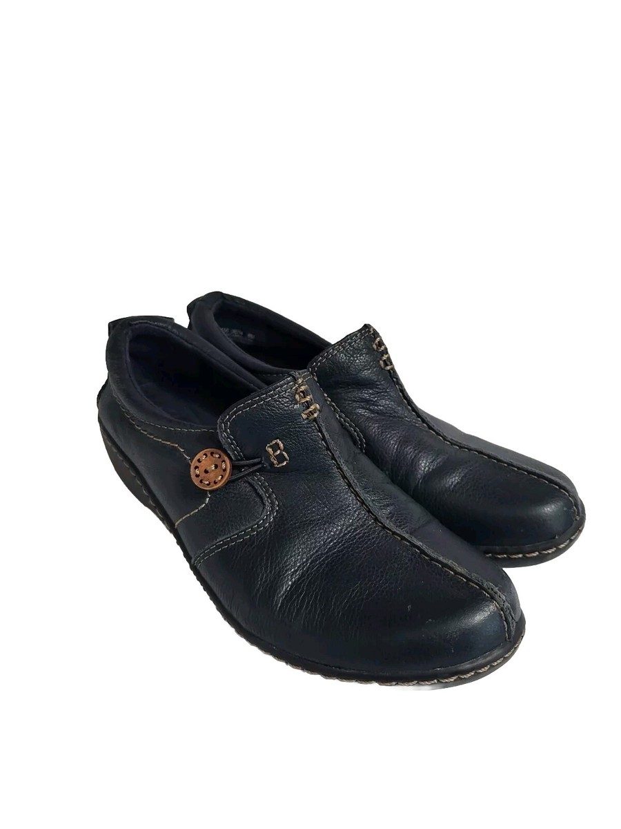 Womens Clarks Slip On Loafers Navy Blue Size 8 Leather  display picture 1