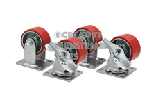 4" x 2" Swivel Caster Polyurethane Wheel w/ Brake(2) Rigid (2) 700lb ea ToolBox