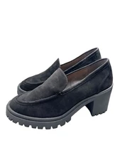 Crown Vintage Luca Platform Loafer Pumps Women's size 8 Black Faux Suede Vegan