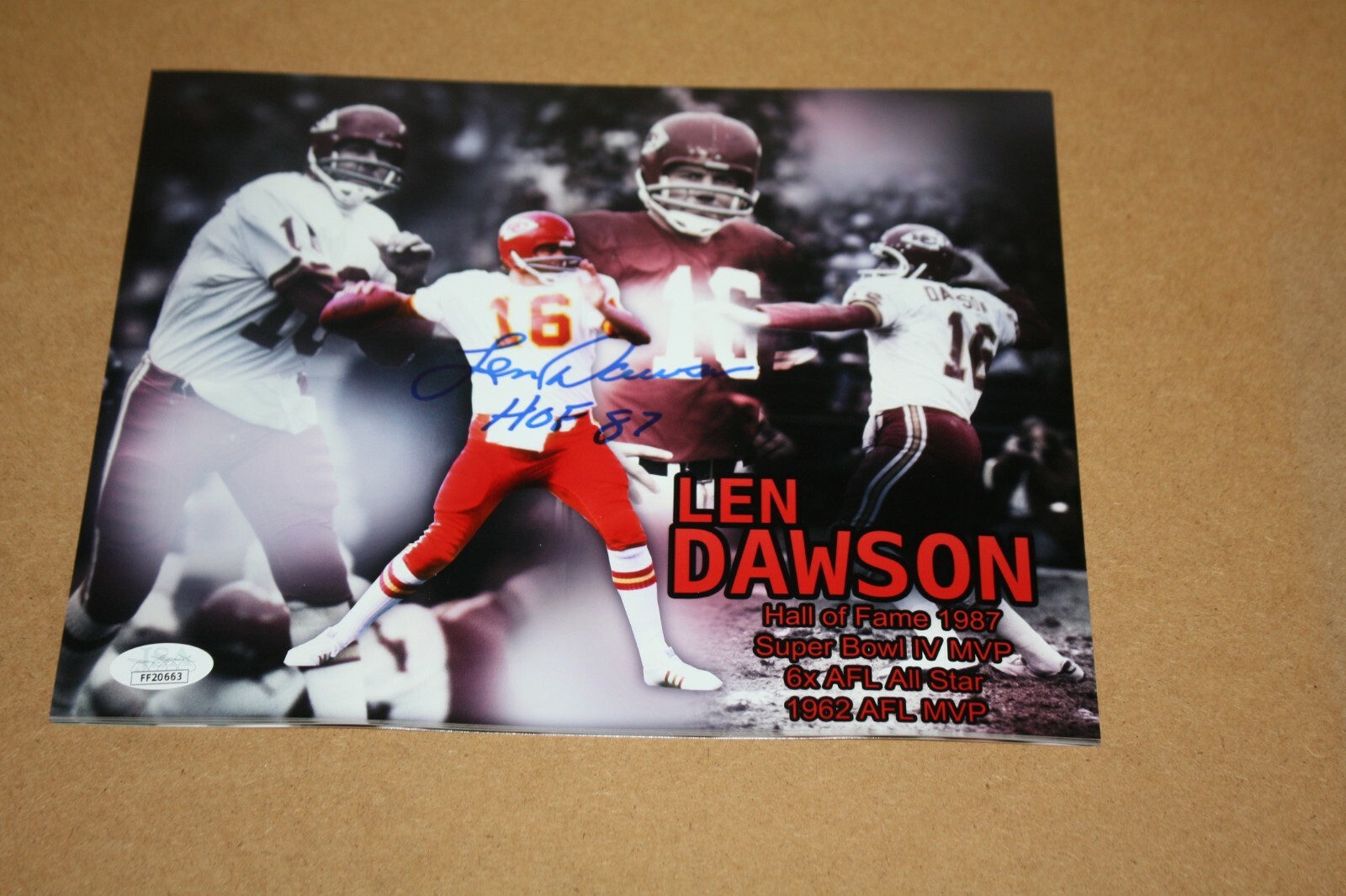 Len Dawson Autographed Signed Kansas City Chiefs 8X10 PHOTO HOF 1987 & SB IV MVP POSE 5 JSA 