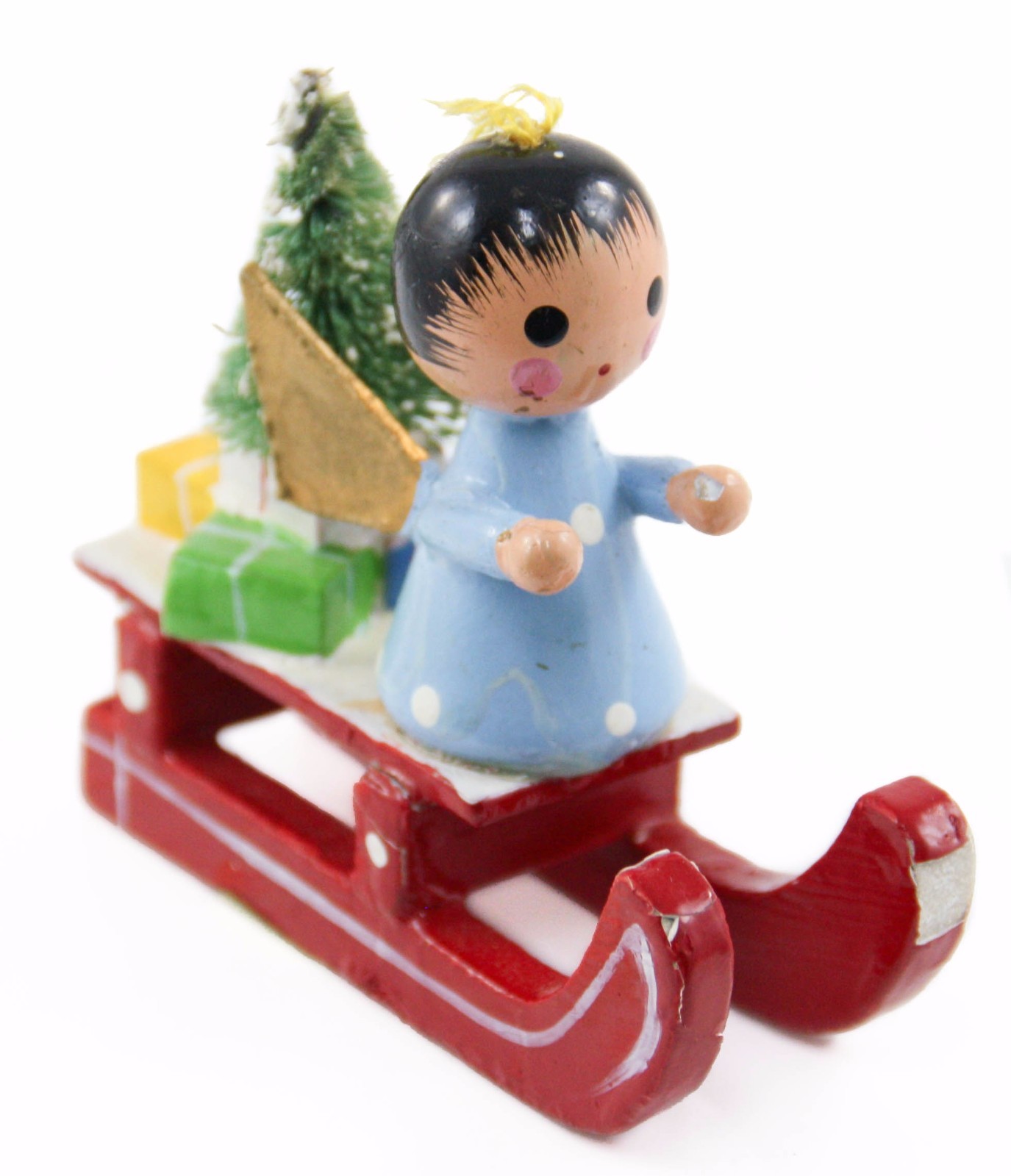 Wooden Kid Tree Sled Christmas Ornament Holiday Decoration
