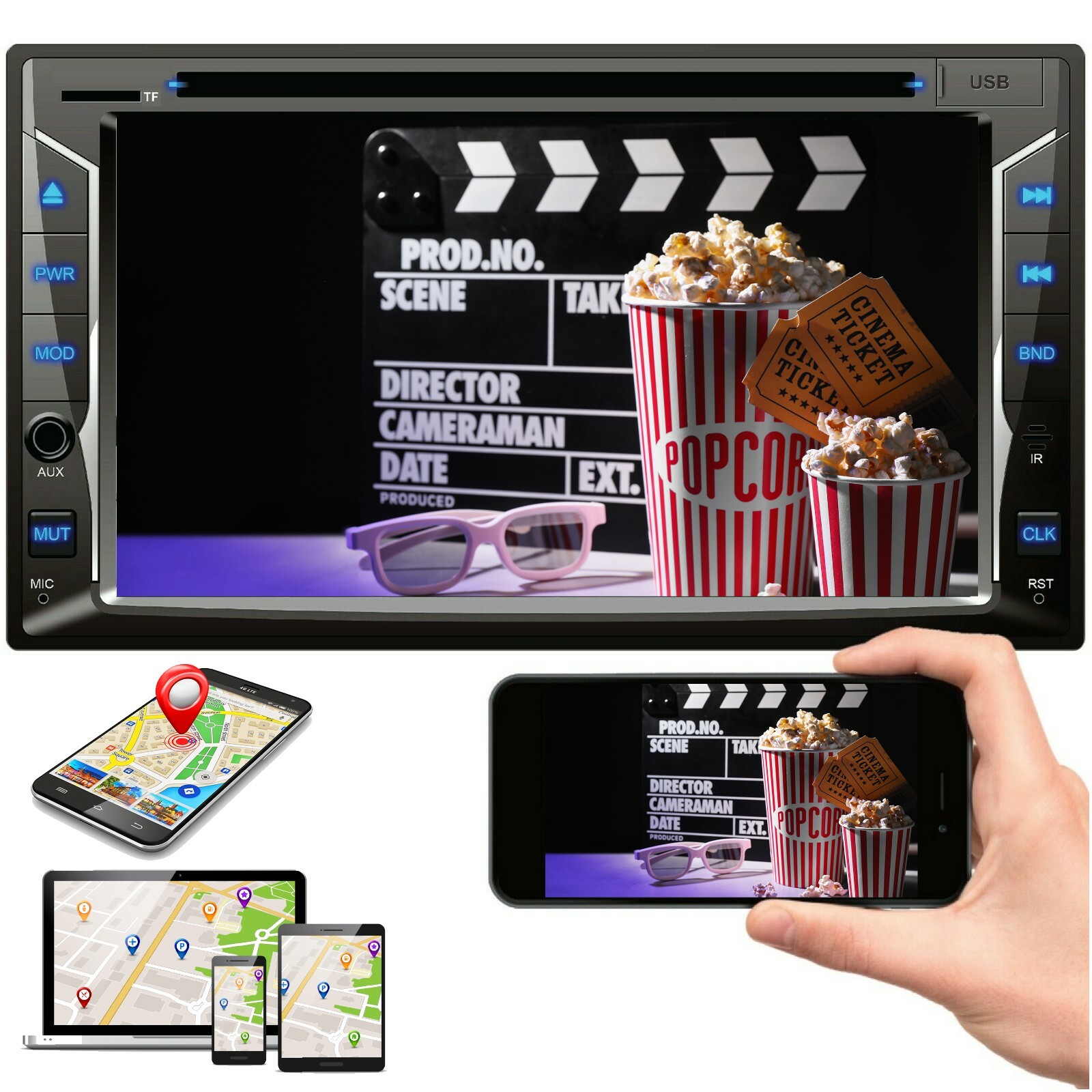 200w 2Din Car NAVI 6.2" DVD CD Touch Screen Radio Mirror Lin