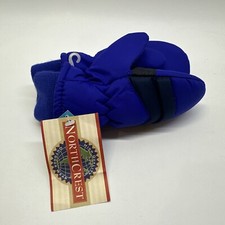 Vintage 80s Mittens Kids Nylon Snow Ski Blue navy Mittens Gloves Mitts