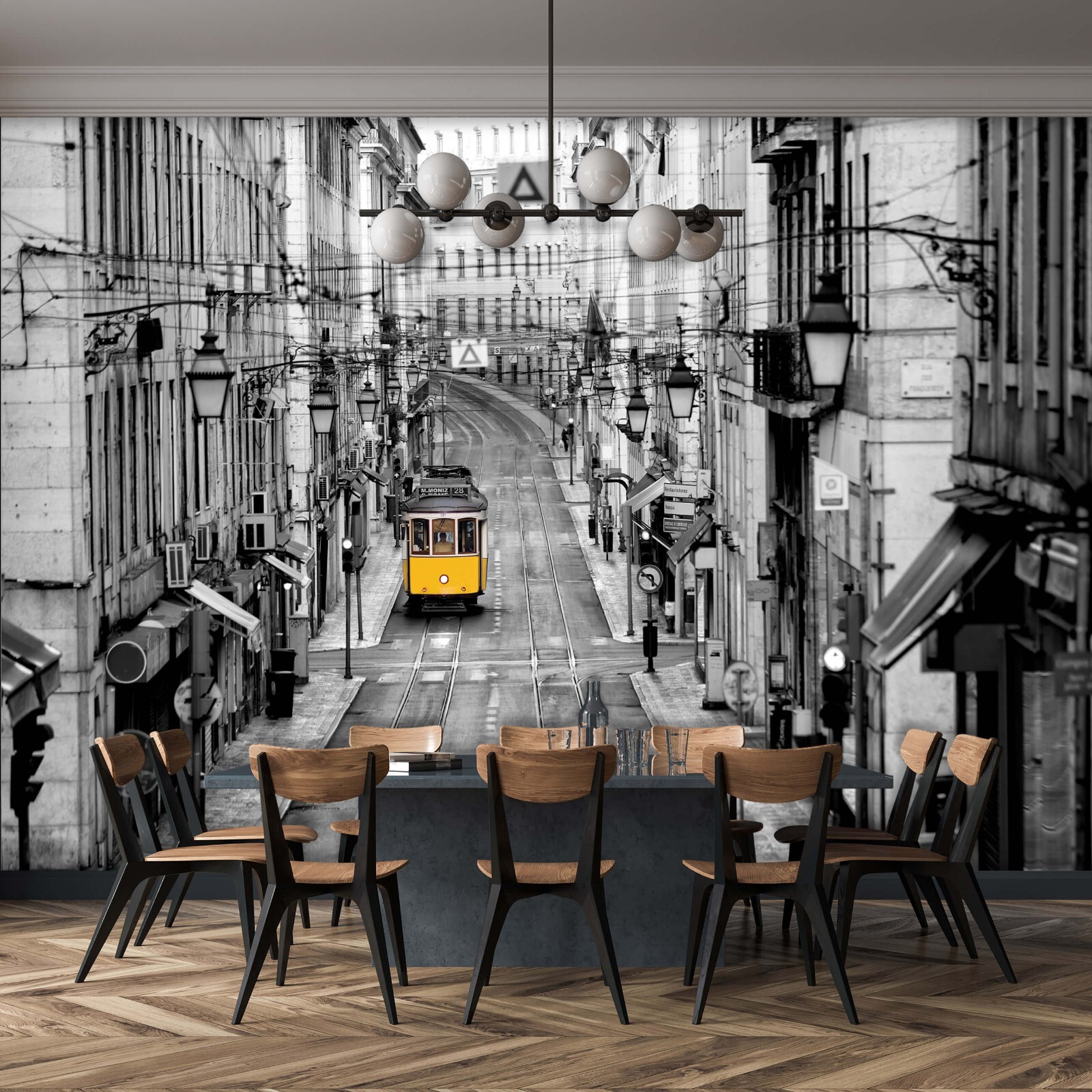 Giant wall mural Wallpaper ""Lisbon streets"" 368x254 cm yellow grey city