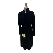 Vintage Abraham & Straus Black Velvet Coat Dress W/ White Fur Tipped Scarf