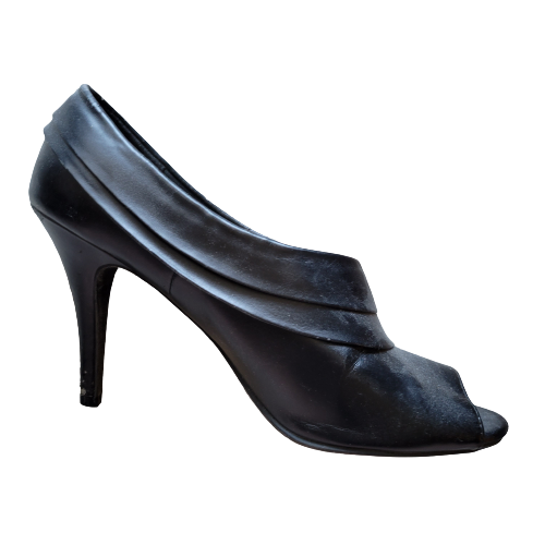 Fioni Black Peeptoe Booties High Heels 