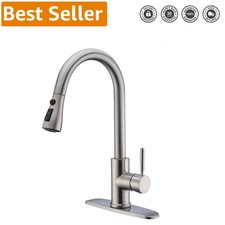 Elegant Brushed Nickel Pull Down Kitchen Faucet with High Arc Design - 1.8 GPM
