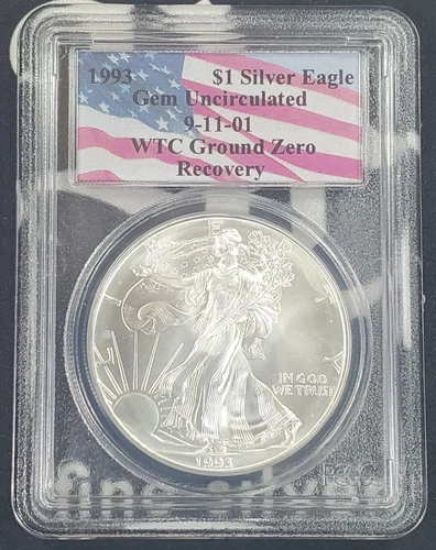 1993 American Silver Eagle "WTC Recovery" - 1 oz .999 Fine Silver - PCGS GEM UNC