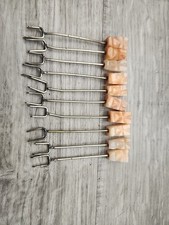 Vtg Set of 10 Hand Carved Tiki Quartz Head Cocktail Fork Picks