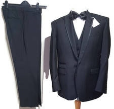 Skopes Mens 3 piece Tuxedo wedding suit Tailored Fit Ch42"S W36" L29" Black