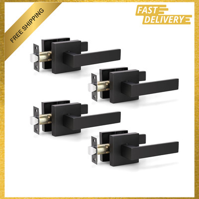 Matte Black Door Handles 4 Pack, Interior Passage Levers, Reversible for Left