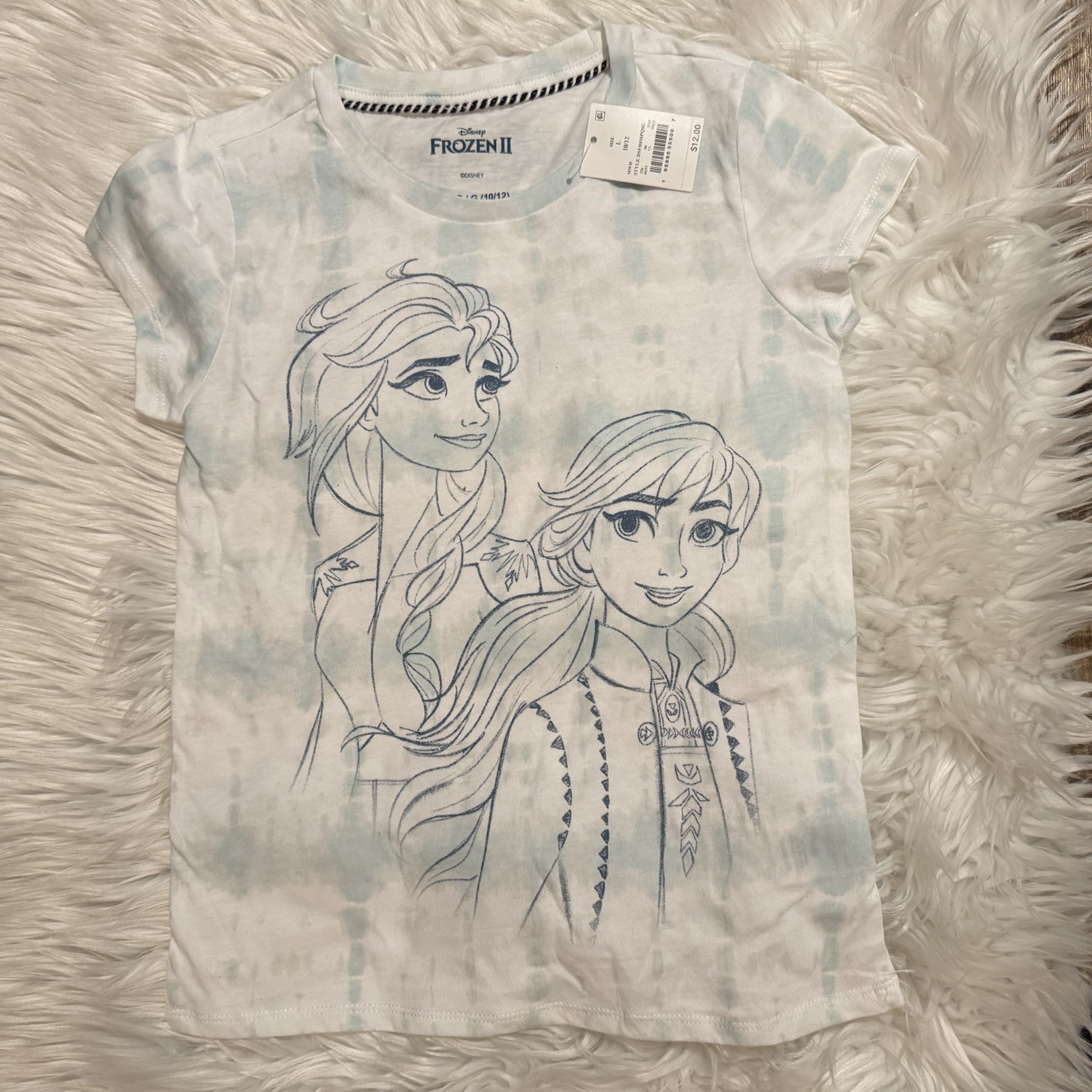 Disney Frozen II Shirt Girls 10/12 Blue Tie Dye Elsa Anna Graphic Tee Casual NEW
