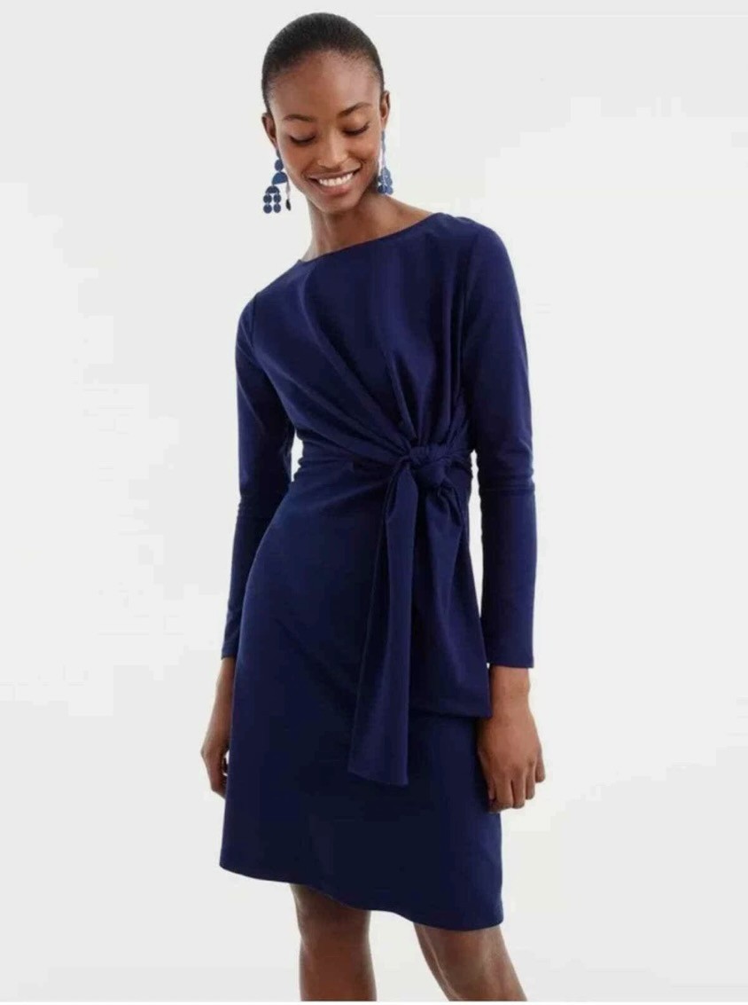J.CREW Drapey Tie-Waist Dress Dark Ink M $118 NWT!