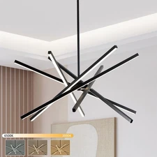 Modern Black Chandelier Light Fixtures - LED 6-Lights Dining Room Linear Chan...