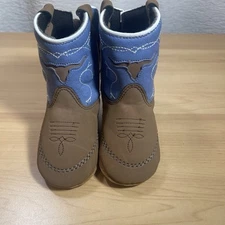 Lil Boot Barn Baby Cowpoke Boots Soft Sole Size 1-3 Months Sz 3 Blue And Brown