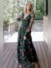 Baltic Born Layla Tulle Maxi Dress Green Garden Floral Romantic Sheer NWT Size S