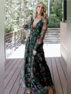 Baltic Born Layla Tulle Maxi Dress Green Garden Floral Romantic Sheer NWT Size S