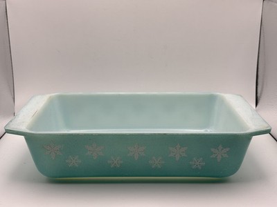 Vintage Pyrex - Snowflake Gaiety Türkis - rechteckige Auflaufform - 50er 60er Retro