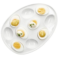 Eierplatte CREME Steingut oval cremeweiß für 10 Eier Eier-Teller Servierplatte