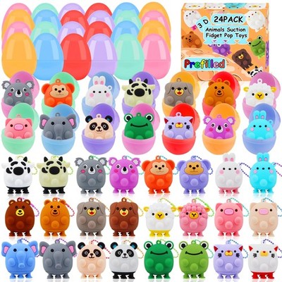 24 Pack Prefilled Easter Eggs with Animal Pop Toys, Filled Easter Eggs for Eg...