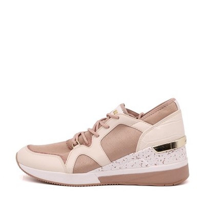 Michael Kors Damen Olympia Trainer Schuh Beige Rosa Gold Rand Sneaker EU 38,5