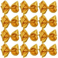 12 PCS Boutique Hair Bows Hair Clips 4 Inch Solid Color Gold For Toddlers