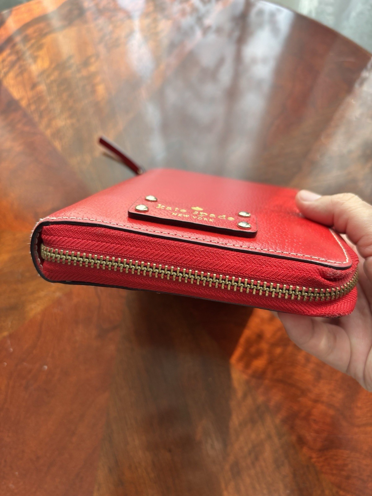 HTF Kate Spade Red Zip Around Wellesley Agenda Planner Gold Dots thumbnail 3