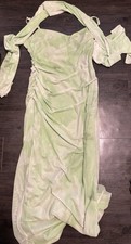 Zara Tulle Midi Dress Green Tie Dye Ruched Scarf Strappy Sleeveless S
