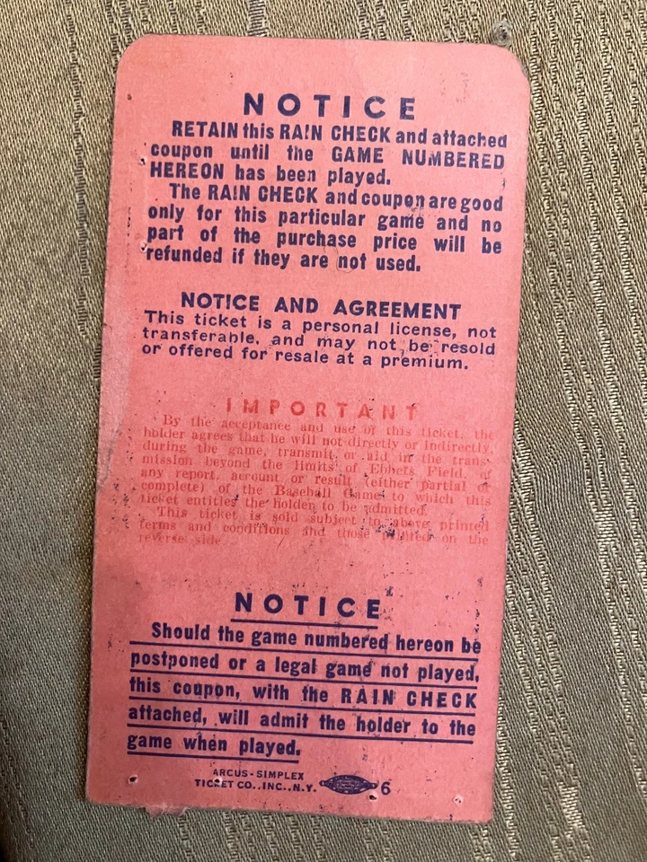 1947 年世界系列赛 5 号门票存根 Ebbets Field Jackie Robinson Joe DiMaggio — 第 3/4 张图片