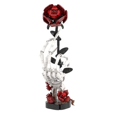 LITTLEDRAGONER MOC Skeleton Hand with Rose Building Blocks Toys Gothic Artificial Flowers Model