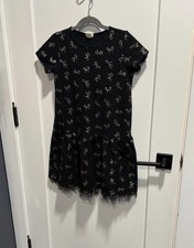 Crewcuts Black And Gold Bow Print Dress With Tulle Trim Size 8