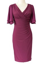 Lauren Ralph Lauren Dress 2P Purple Ruched Flutter Sleeve V-Neck Petite Sheath