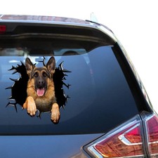 German Shepherd Car Window Decal Funny GSD 3D Cracked Glass Sticker