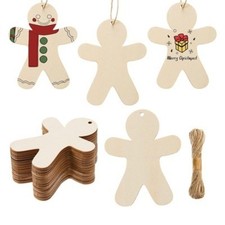 30Pcs Unpainted Gingerbread Man Slices DIY Crafts for Drawing Xmas Halloween