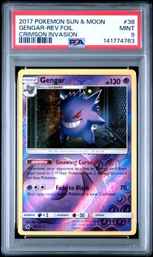 2017 POKEMON SUN & MOON CRIMSON INVASION #38 GENGAR-REVERSE FOIL PSA 9