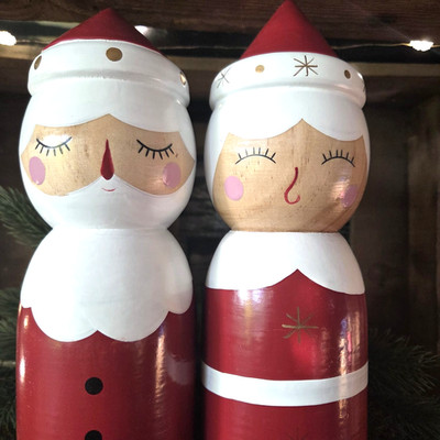 Mr + Mrs Santa Clause XXL Pinien Holz 28cm Weihnachten Weihnachtsmann Rot Figur
