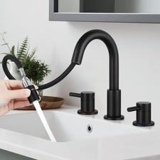 Pull Down Bathroom Faucet for Sink 3 Hole,8 inch Widespread Matte Black Bathr...