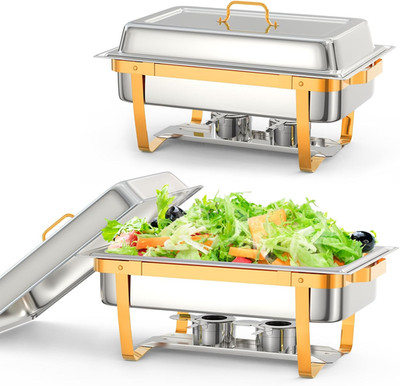 Chafing Dish Buffet Set, 8QT 2 Pack, Rectangle Chafing Dishes for Buffet W/Lid H