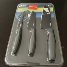 OSTER 4pc Cutlery Starter Knife Set Stainless Blade 3.5" 5" 7" AND CUTTING BOARD