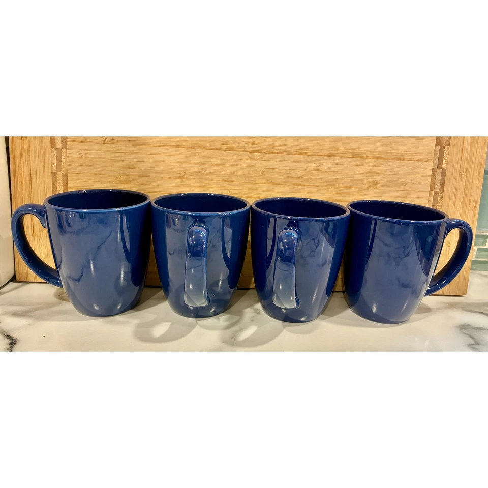 Juego de 4 tazas de café vintage de gres azul real Corelle Coordinates de la década de 1990 de 10 oz Foto 2 de 4