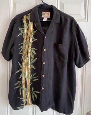 VTG Paradise Found Men s L Vintage Hawaiian Aloha Shirt Black Bamboo Tropical