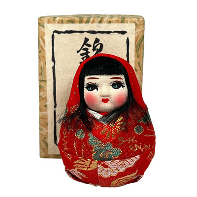 Vintage Japanese Daruma Good Luck Roly Poly Doll With Box