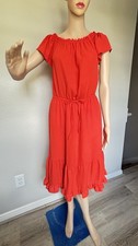 Mossimo Women's Vibrant Orange Short Sleeve Midi Dress Size M Ruffle Hem Lined