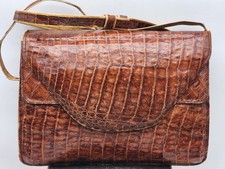 Vintage Brown Genuine Alligator Skin Leather Shoulder Handbag 20" Adjust Strap