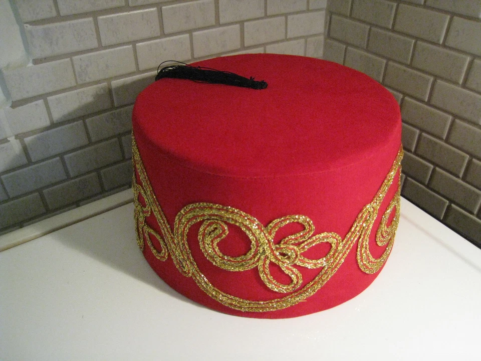 ADULTO ROJO FEZ CON BORLA, AUTÉNTICO FEZ TURCO, TARBOOSH, SOMBRERO OTOMANO FES Foto 4 de 4