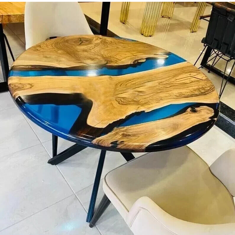 24 Inch Round Epoxy Resin Sofa Table Farmhouse Wooden Centerpiece Garden Decor