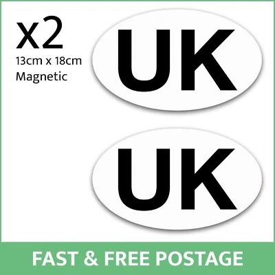 ROADSTER 2x Magnetic UK Car Sticker Oval Euro Van Lorry Removable Plate Sign Europe GB