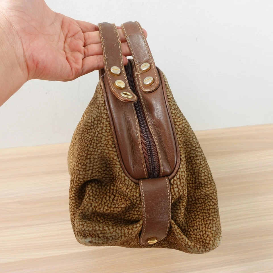 Bolso de cuero gamuza vintage pequeño camello ojo de pájaro bolsa REDWALL BORBONESE 91915 Foto 4 de 4