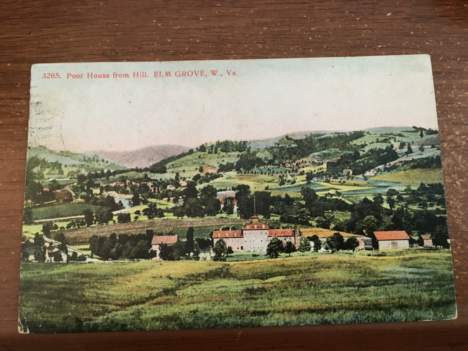 Elm Grove, West Virginia Postcard Bird'sEye View "POOR HOUSE from Hill