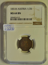 mw22230 Austria; 1/2 Kreuzer 1851-B  NGC MS64 BN   KM#2181